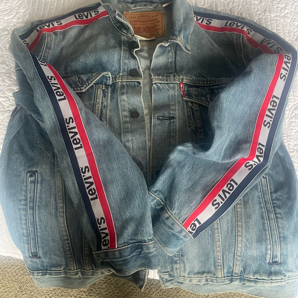 Levi's Blue Denim Jacket with Red and White Logo Tape